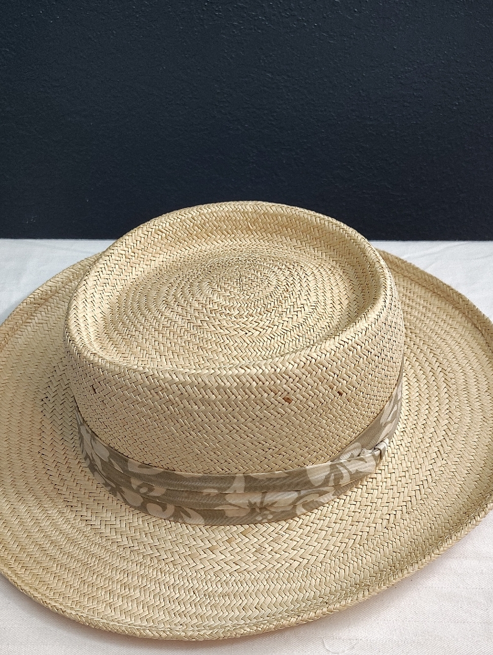 Scala Natural Straw Panama Hat with Patterned Tan Band